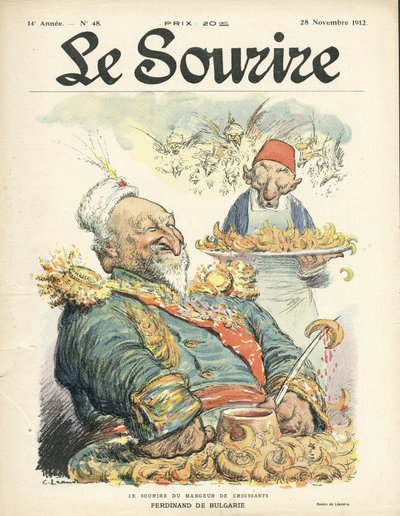 Illustrazione di Charles Leandre per la copertina di Le Smile, N. 48, 28/11/12 - Il sorriso del mangiatore di croissant - Turchia, Oriente, Balcani, Bulgaria - Ferdinando di Bulgaria da Charles Leandre