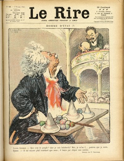 Illustrazione per la copertina di Le Rire, 07/02/1920 - Statista - David Lloyd George e Ebert Friedrich (1871-1925) da Charles Leandre