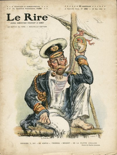 Illustrazione di Charles Leandre (1862-1934) per la copertina di Le Rire, 28/05/10 - Inghilterra Gran Bretagna, Follia, Marina Marittima, Fumare, Tabacco - Giorgio V (1865-1936) da Charles Leandre