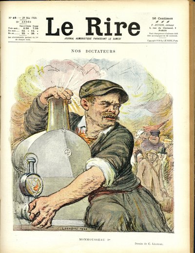 Illustrazione di Charles Leandre (1862-1934) per la copertina di Le Rire, 29/05/20 - I nostri dittatori - Treno ferroviario - Gaston Monmousseau (1883-1960) da Charles Leandre