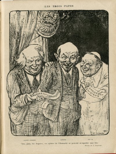 Illustrazione di Charles Leandre (1862-1934) in Le Rire, 03/06/22 - I Tre Papi - Inghilterra Gran Bretagna, U.S.R., Verificare date, Reichstag - Lenin, Lloyd George, Pio XI da Charles Leandre
