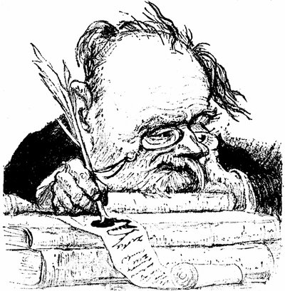 Ritratto di Emile Zola che scrive, immagine in Le Rire da Charles Leandre