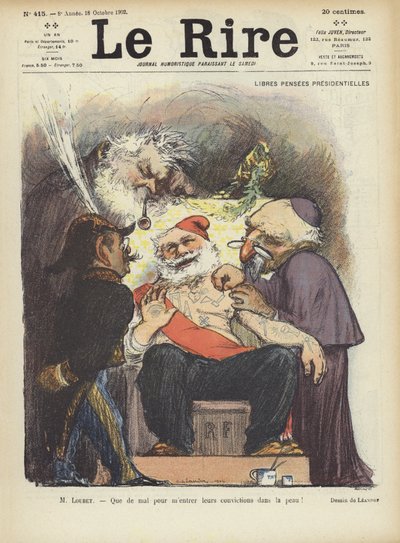 Il presidente Loubet di Francia viene tatuato. Illustrazione per Le Rire da Charles Leandre