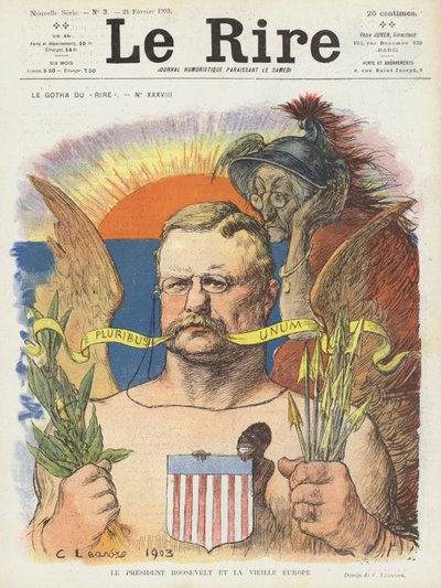 Il presidente Roosevelt e la Vecchia Europa. Illustrazione per Le Rire da Charles Leandre
