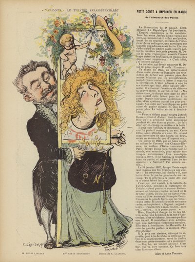Produzione della commedia di Henri Lavetans Varennes al Teatro Sarah Bernhardt. Illustrazione per Le Rire da Charles Leandre
