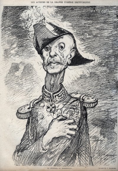 Gli attori della grande commedia dreyfusiana - Ritratto di Raoul Le Mouton de Boisdeffre (Generale de Boisdeffre) (1839-1919), militare francese - caricatura di Charles Leandre (1862-1934) in “Le Rire” 1898 da Charles Leandre