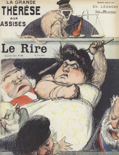 Il processo della famigerata truffatrice Therese Humbert. Illustrazione per Le Rire da Charles Leandre
