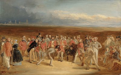 Il bozzetto finito per I Golfisti: Una grande partita giocata sui campi di St. Andrews da Sir David Baird, Bt. e Sir Ralph Anstruther, Bt. di Balcaskie, contro il Maggiore Playfair e John Campbell, Esq., di Glensaddell, nel 1850 da Charles Lees