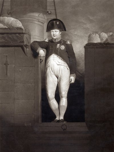 Napoleone Bonaparte sulla passerella della HMS Bellerophon dopo aver raggiunto Plymouth Sound, agosto 1815, inciso da Charles Turner da Charles Lock Eastlake