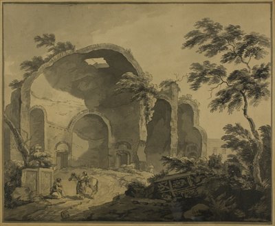Rovine romane con due contadini che conversano in primo piano da Charles Louis Clerisseau