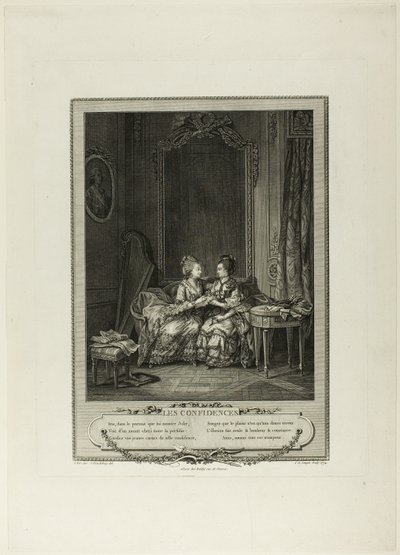 Confidenze, da Monument du Costume Physique et Moral de la fin du Dix-huitième siècle da Charles Louis Lingée