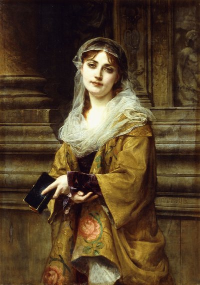 Una giovane donna fuori da una chiesa da Charles Louis Lucien Muller