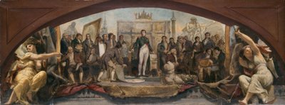 Bozzetto per il Padiglione Denon nel Louvre: I quattro età artistiche della Francia - Presentazione dei piani a Napoleone, ca. 1864 da Charles Louis Lucien Muller
