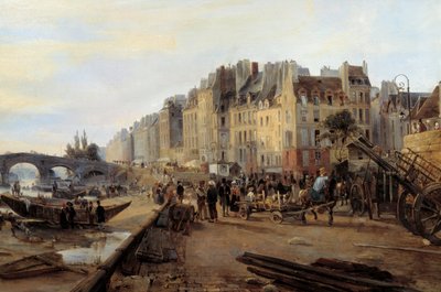 Ponte Marie e porto di Saint Paul intorno al 1825. Veduta di Parigi (dettaglio) da Charles Louis Mozin