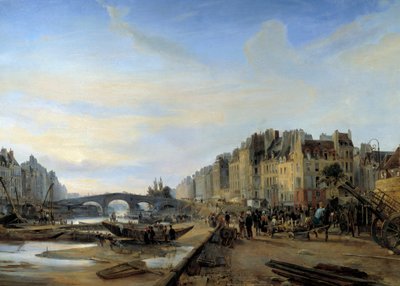 Ponte Marie e Porto di Saint Paul intorno al 1825. Veduta di Parigi da Charles Louis Mozin