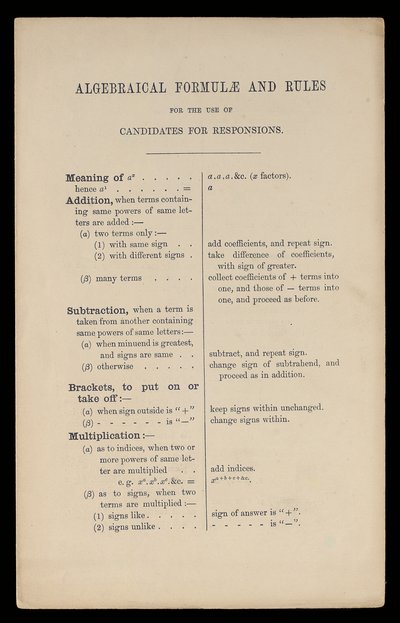 Formule algebriche e regole per l