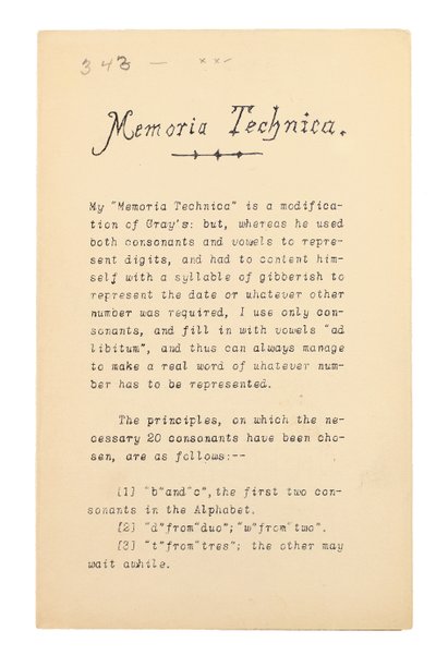 Memoria Technica, Oxford da Charles Lutwidge Dodgson