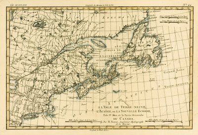 Canada orientale, Terranova, Nuova Scozia e Isola di San Giovanni, da Atlas de Toutes les Parties Connues du Globe Terrestre di Guillaume Raynal, pubblicato da J L Pellet, Ginevra, 1780 da Charles Marie Rigobert Bonne