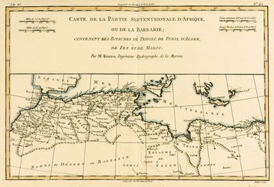 Nord Africa, inclusi i regni di Tripoli, Tunisi, Algeri; Fez e Marocco, da Atlas de Toutes les Parties Connues du Globe Terrestre di Guillaume Raynal, pubblicato a Ginevra, 1780 da Charles Marie Rigobert Bonne
