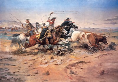 Cowboy che legano un manzo da Charles Marion Russell