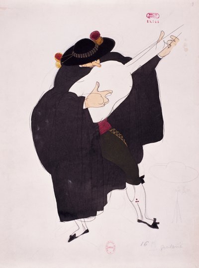 Costume per il personaggio del chitarrista da Il barbiere di Siviglia di Gioacchino Rossini, bozzetto di Charles Martin da Charles Martin