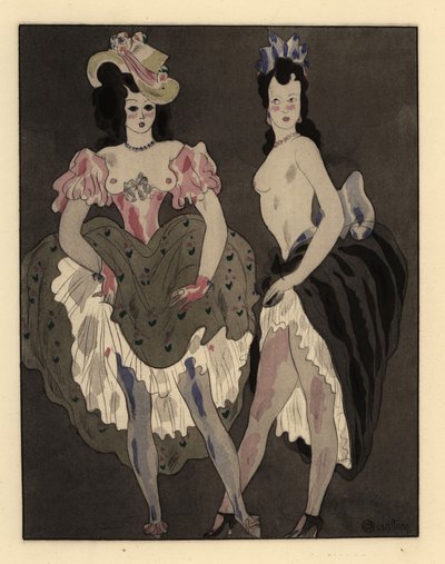 Due prostitute mezze nude vestite con sottovesti e cuffie da Charles Martin