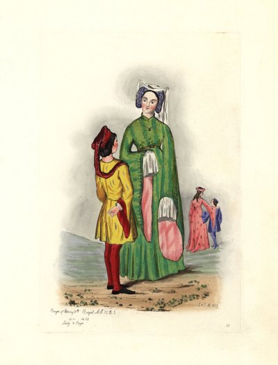 Costume femminile tipico al tempo di Enrico V, illustrazione da 