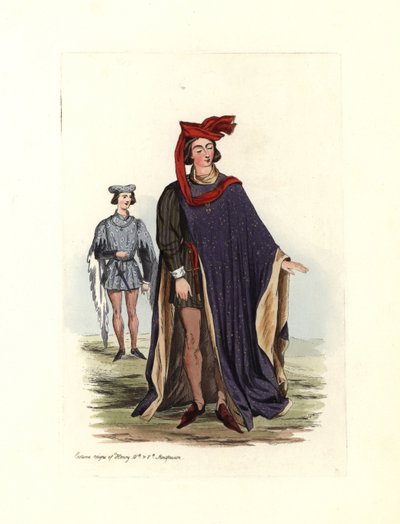 Costume maschile tipico durante il regno di Enrico IV e Enrico V, illustrazione da 