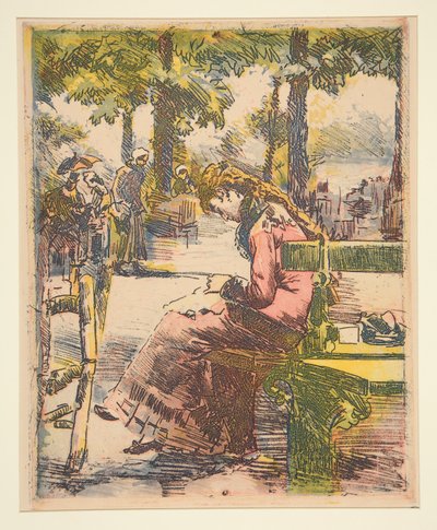 Giovane Ragazza su una Panchina, Cucendo da Charles Maurin