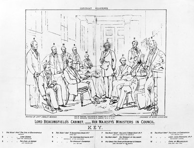 Il gabinetto di Lord Beaconsfield 1874 - I ministri di Sua Maestà in consiglio, stampa di Henry Lemon, 1880 da Charles Mercier