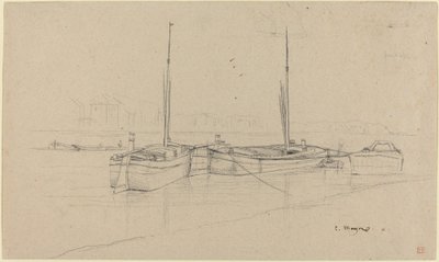 Barche sul fiume con alberi da Charles Meryon