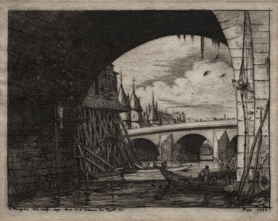 Incisioni di Parigi: Un Arco del Ponte di Notre Dame da Charles Meryon
