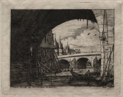 Incisioni di Parigi: Un arco del ponte di Notre Dame, 1853 da Charles Meryon