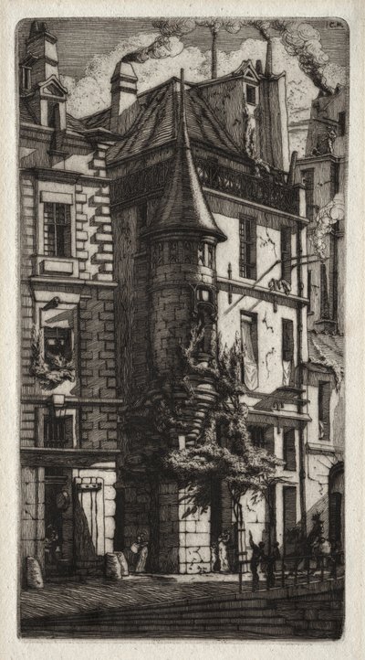 Incisioni di Parigi: Casa con torretta, Rue des Tisserands, 1852 da Charles Meryon