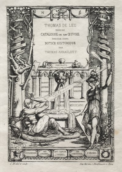 Frontespizio per un catalogo delle incisioni di Thomas de Leu, 1866 da Charles Meryon