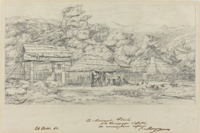 Granai indigeni e abitazioni ad Akaroa, penisola di Banks da Charles Meryon