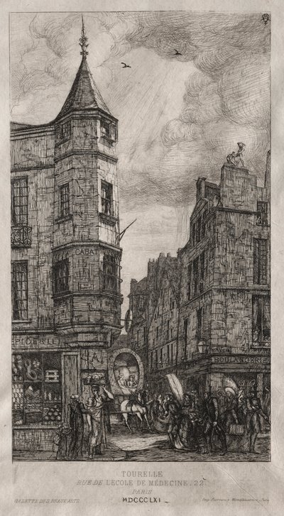 Casa con torretta, Via della Scuola di Medicina n. 22, 1861 da Charles Meryon