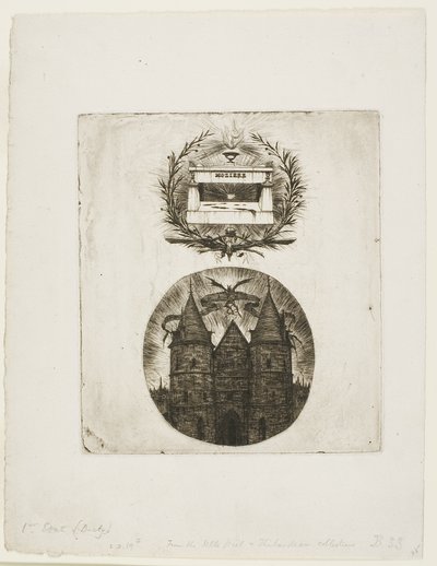 La tomba di Molière, il cimitero di Père-Lachaise, Parigi, e la Porta Vecchia del Palazzo di Giustizia, Parigi. da Charles Meryon