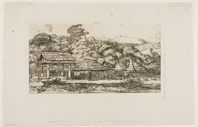 Granai e capanne dei nativi ad Akaroa, penisola di Banks, 1845 da Charles Meryon