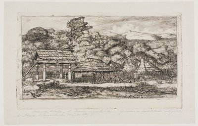 Granai e capanne dei nativi ad Akaroa, penisola di Banks, 1845 da Charles Meryon