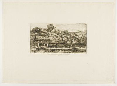 Granai e capanne dei nativi ad Akaroa, penisola di Banks, 1845 da Charles Meryon