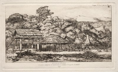Fienili e capanne native ad Akaroa, Penisola di Banks, 1845, 1865 da Charles Meryon