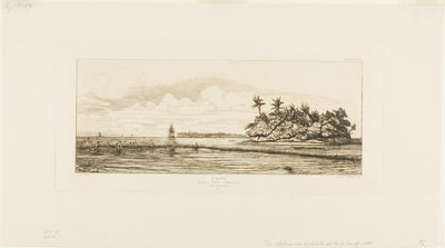 Oceania: Pesca, vicino a isole con palme nel gruppo Uea o Wallis, 1845 da Charles Meryon