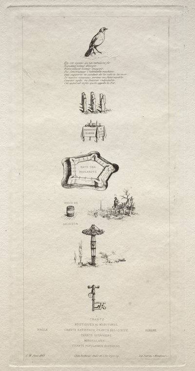 Rebus: Beranger non era davvero forte perché non aveva mai avuto la chiave dei campi, 1863 da Charles Meryon