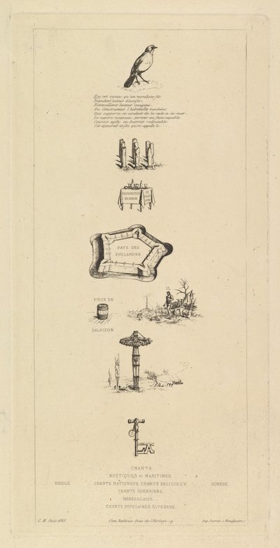 Rebus: Béranger non era davvero forte, perché non ha mai avuto la chiave dei campi, 1863 da Charles Meryon
