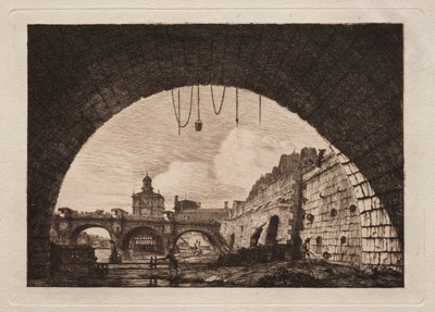 Il Ponte Nuovo e la Samaritaine visti dal Primo Arco del Ponte dello Scambio, Parigi da Charles Meryon
