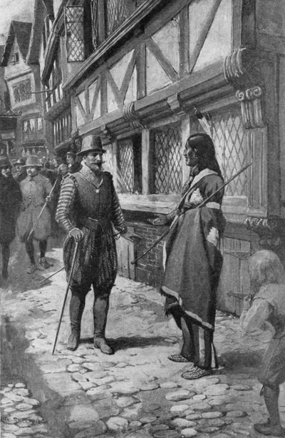 Il capitano John Smith incontra un amico indiano della Virginia mentre passeggia per The Strand a Londra da Charles Mills (after) Sheldon