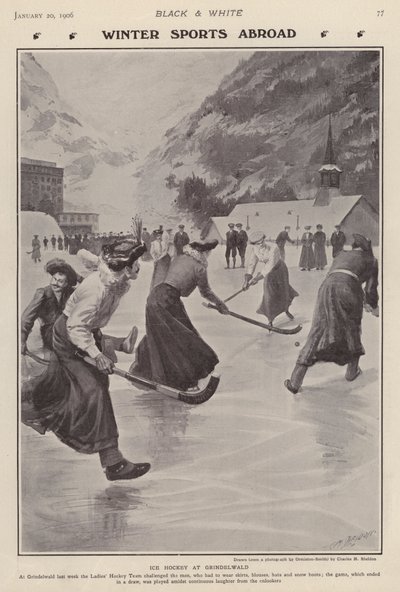 Giocare a hockey su ghiaccio a Grindelwald, Svizzera da Charles Mills (after) Sheldon