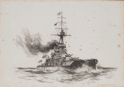 La nave britannica Iron Duke. Disegno (25,5x36,8 cm) di Charles M. Padday (), inizio XX secolo. da Charles Murray Padday