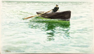 Uomo che rema una barca (guazzo e acquerello su carta) da Charles Napier Hemy